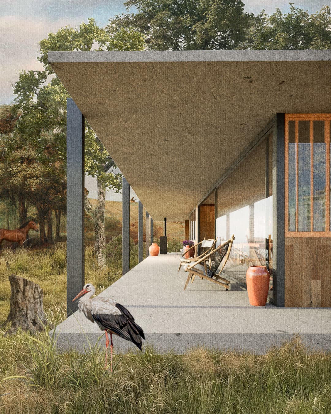 Renders ilustrados — Entrega final para el curso de Narrativa Visual Arquitectónica: taller de render y postproducción (matte painting) con @visualle__. (narrativa visual, México)